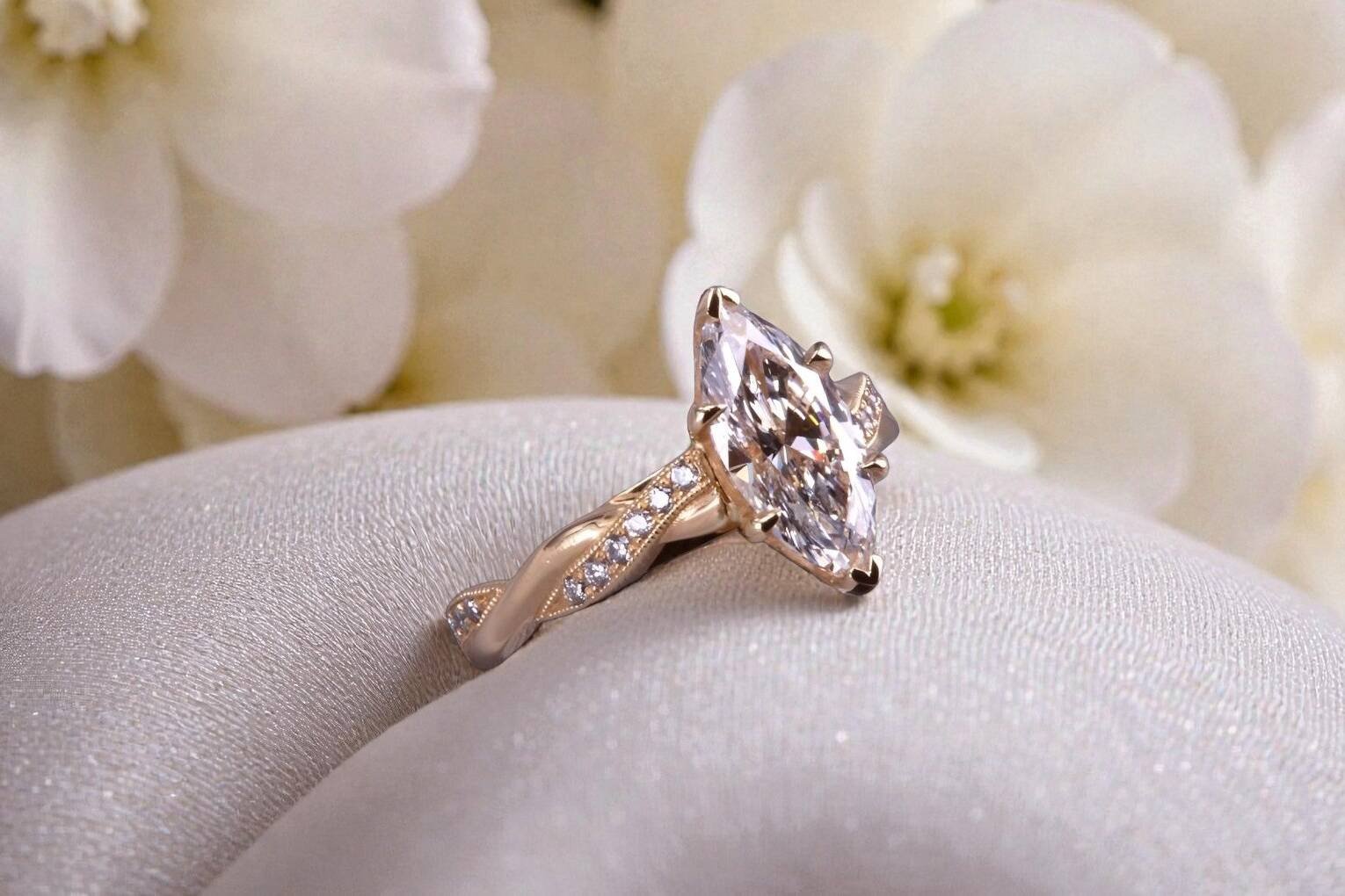 Custom marquise diamond ring for couples in Point Loma