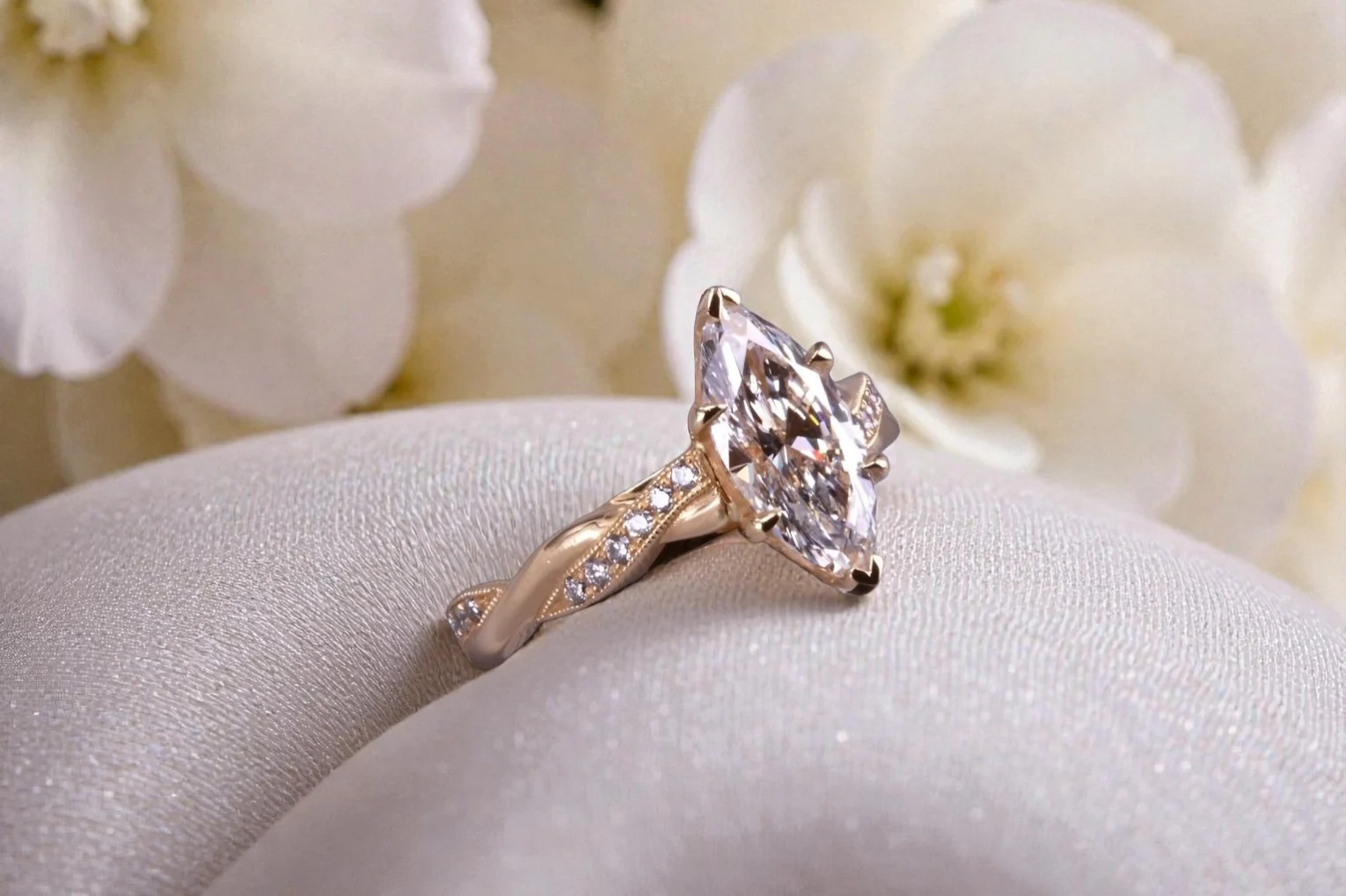 Custom marquise diamond ring for couples in Point Loma
