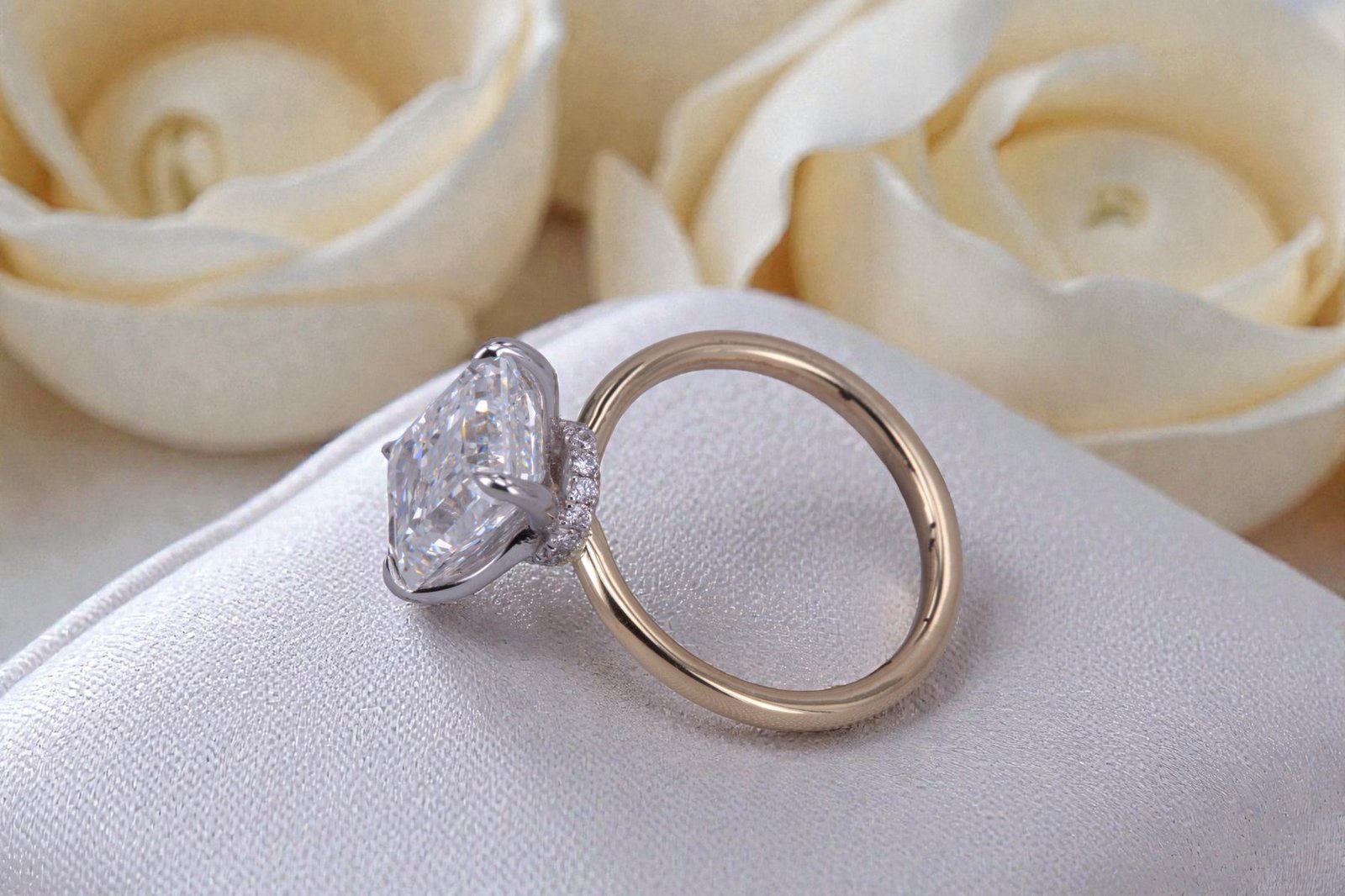 Custom two-tone engagement ring for couples in Point Loma